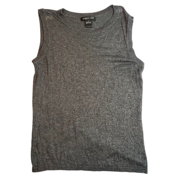 August Silk Sweater Vest Womens Large Gray Rib Knit Wool Blend Preppy Geeky Top - Picture 5 of 9